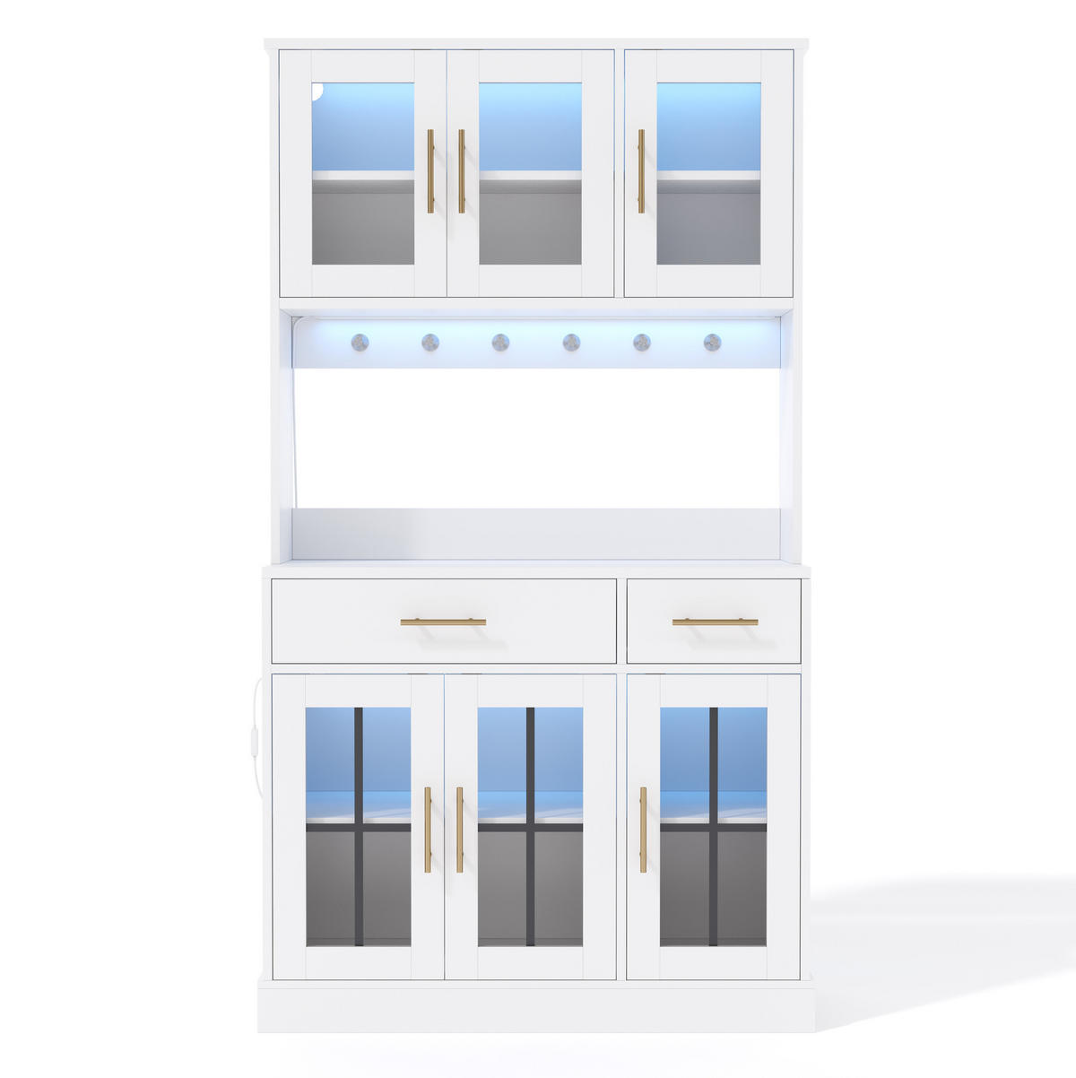 BUFFETSCHRANK 180/100 cm mit LED-Lichtleisten, Steckdose, 6 Türen und 2 Schubladen, Weiß - Weiß, Holzwerkstoff (100/180/40cm) - Redom