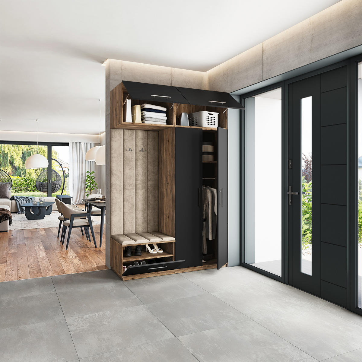 GARDEROBENSCHRANK REMA 150/240/60 cm Modern Eichefarben - Eichefarben/Schwarz, Holzwerkstoff (150/240/60cm) - MASSENO