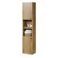 HOCHSCHRANK Evoke Eiche 40 x 186 cm, Badschrank mit 6 Fächern - Eichefarben/Schwarz, Holzwerkstoff/Kunststoff (40/186/3cm) - Top.Furn