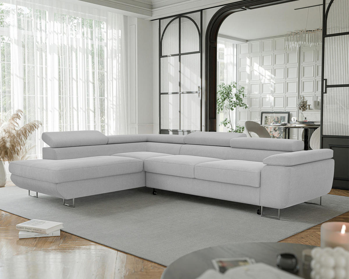 ECKSOFA ANTON mit Schlaffunktion und Bettkasten Hellgrau - Hellgrau, Holzwerkstoff/Kunststoff (274/203cm) - Idohome