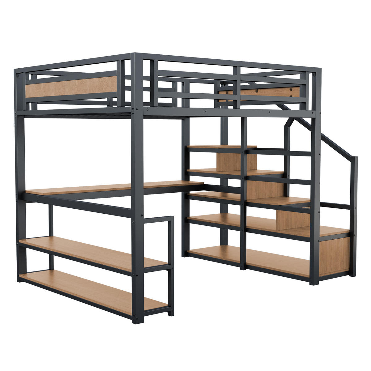 HOCHBETT 140/200 cm Schwarz mit Aufbewahrungsleiter und Tisch aus MDF - Schwarz, Metall (140/200cm) - OKWISH