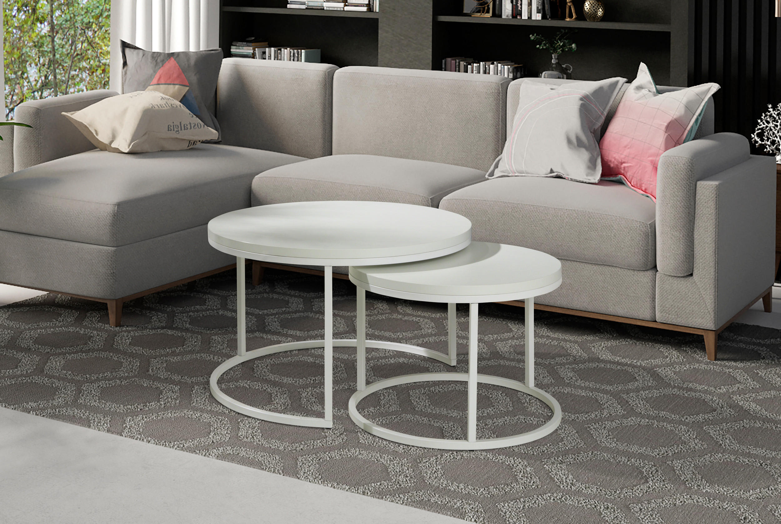 COUCHTISCH FILIPO 2er Set - Weiß - Weiß, Holzwerkstoff (80/80/49cm) - Möblo