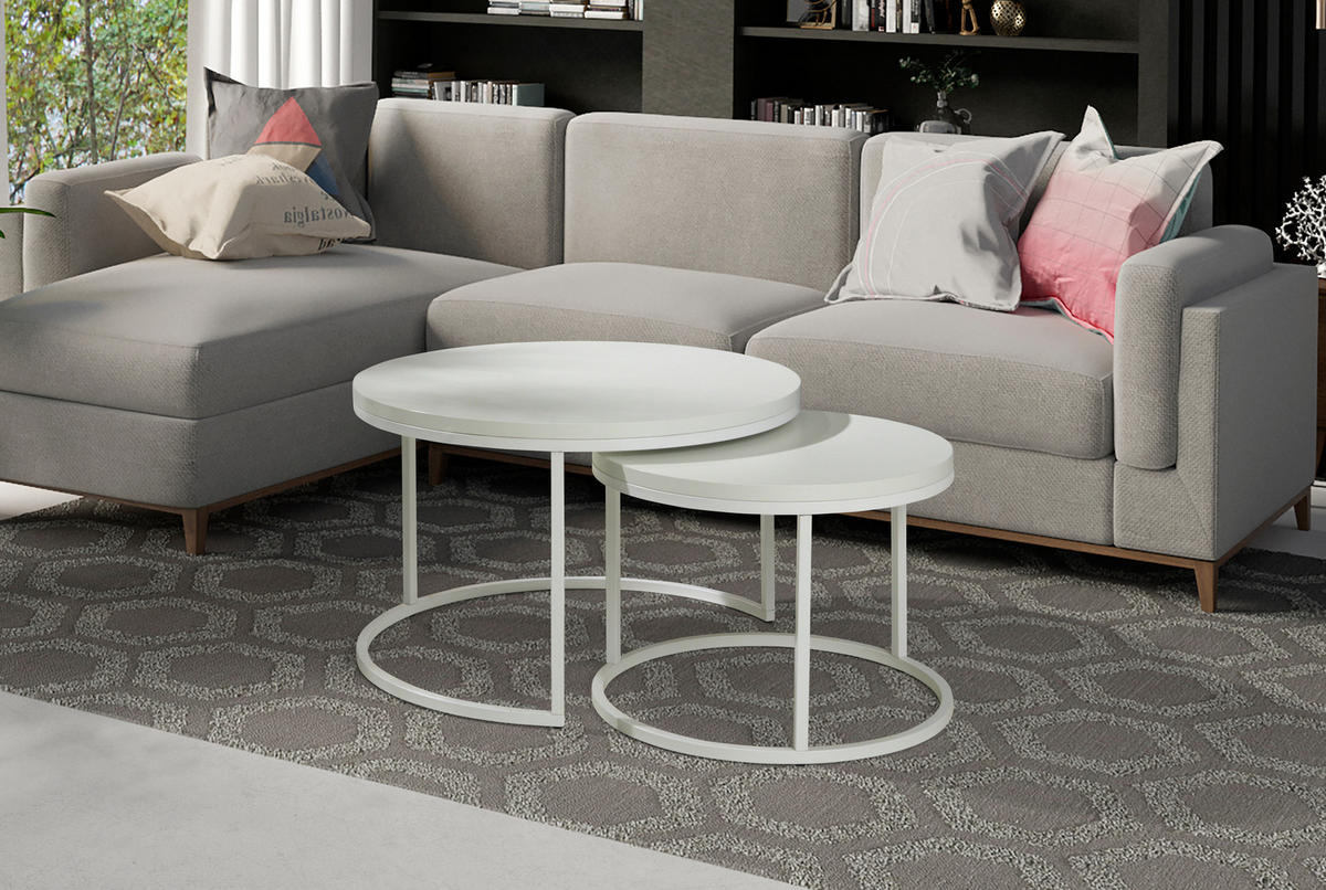 COUCHTISCH FILIPO 2er Set - Weiß - Weiß, Holzwerkstoff (80/80/49cm) - Möblo