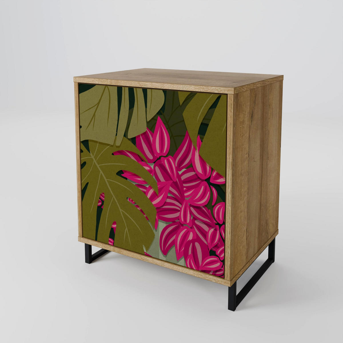 SIDEBOARD TROPICAL BEAUTY, Eichefarben, 57,5x42x77,5 cm, Schräge Buchenholzfüße - Eichefarben/Buchefarben, Holzwerkstoff/Buchenholz (57.5/77.5/42cm) - SpaceRebels