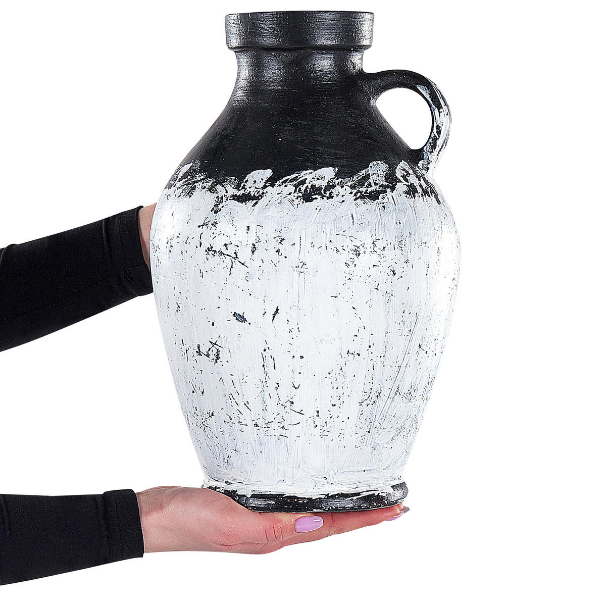 DEKOVASE Terrakotta schwarz Massalia - Schwarz, Stein (33cm) - Beliani