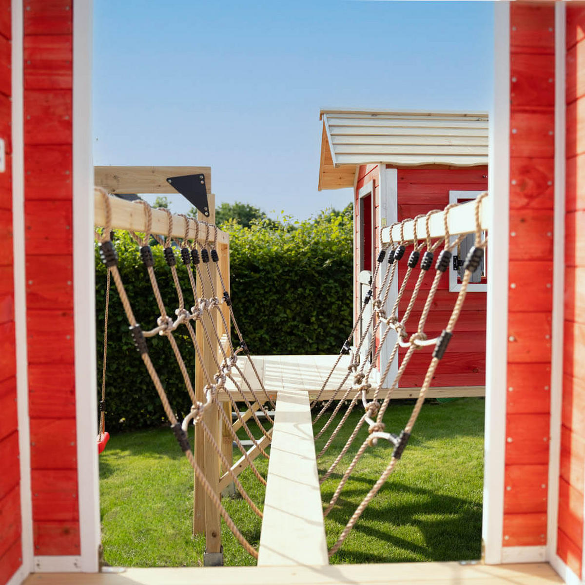SPIELPARK WUNDERLAND - Rot, inkl. Rutsche - Rot, Holz (555/215/340cm) - Home Deluxe