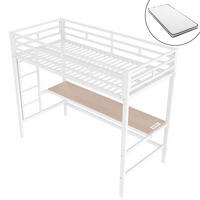 HOCHBETT 90/200 cm mit Geländer Tisch und USB-Anschlüssen mit Matratze - Weiß, Metall (90/200cm) - OKWISH