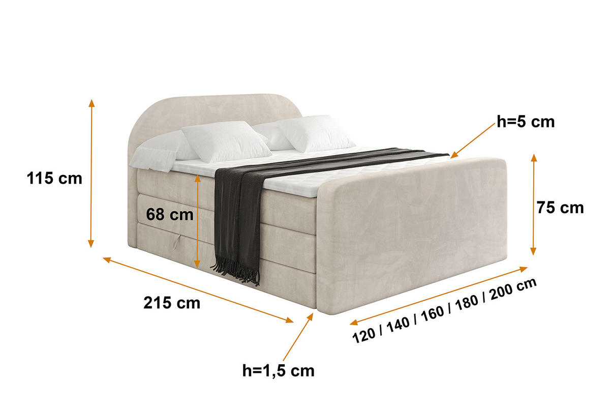 BOXSPRINGBETT mit Matratze und Lattenrost - NOX-Z KING-160x200 - Beige Casablanca - Beige, Holzwerkstoff (160/200cm) - ALTDECOR
