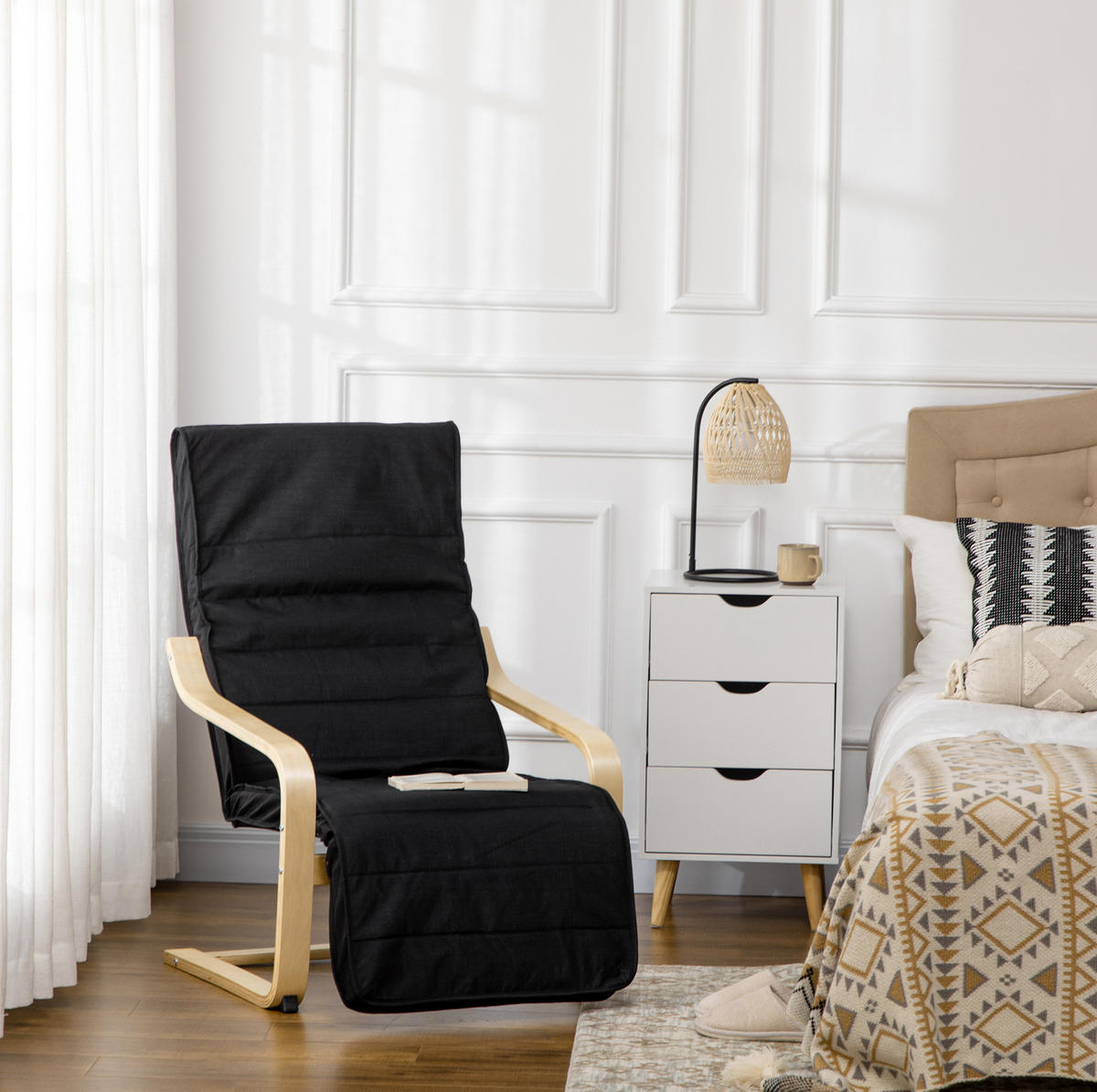 RELAXSESSEL in Schwarz 94x66,5x100 cm mit 5-fach verstellbarer Beinstütze - Schwarz, Textil (66.5/100/94cm) - IVMEU