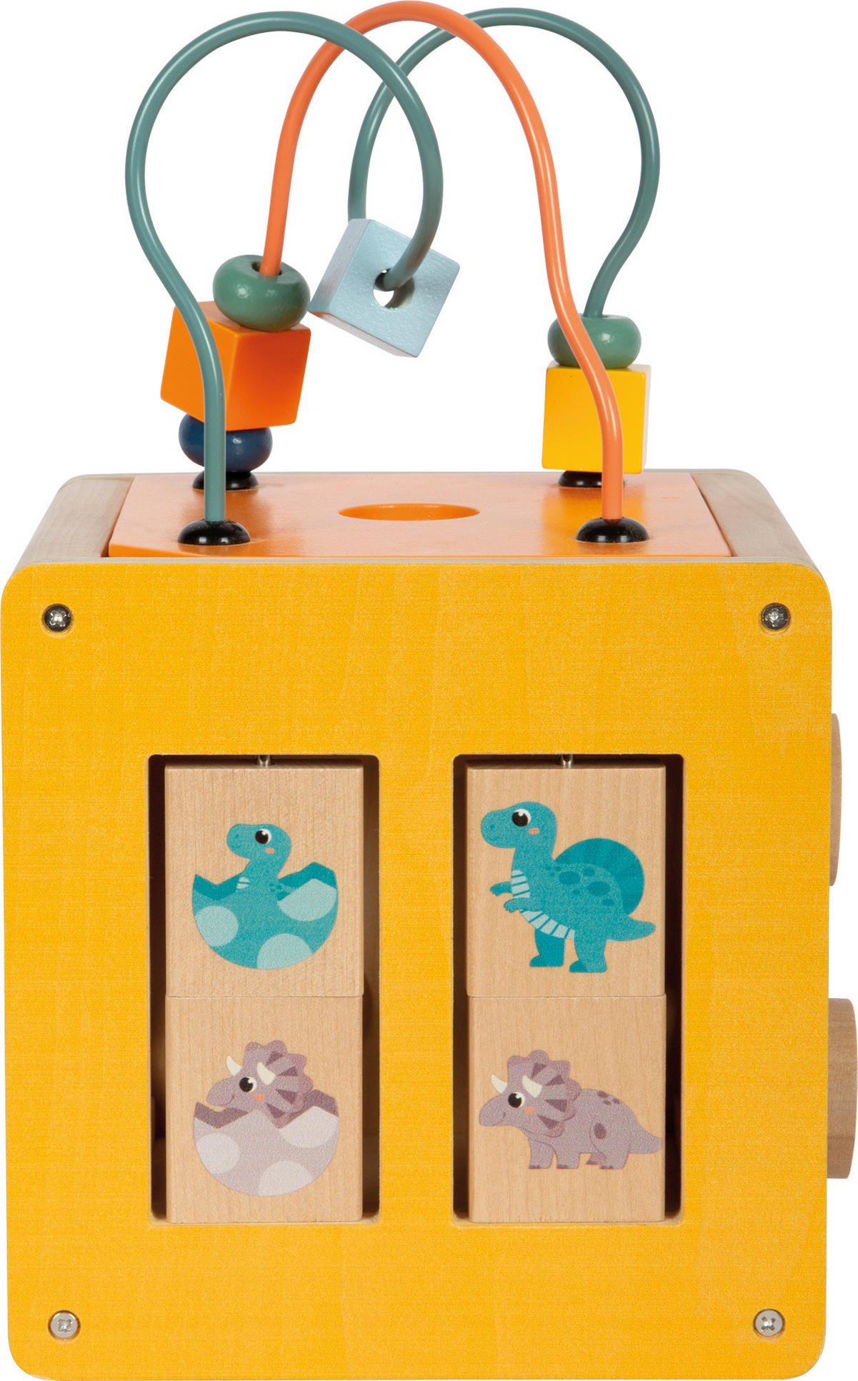 MOTORIKWÜRFEL „DINO“ - Naturfarben, Holz (15/25/15cm) - small foot