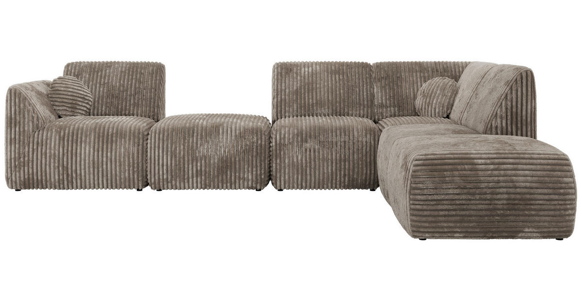 ROHOVÁ SEDAČKA NOARA 6M L Světle hnědá Manšestr - Pravá - černá/světle hnědá, textil/plast (355/244cm) - MKS