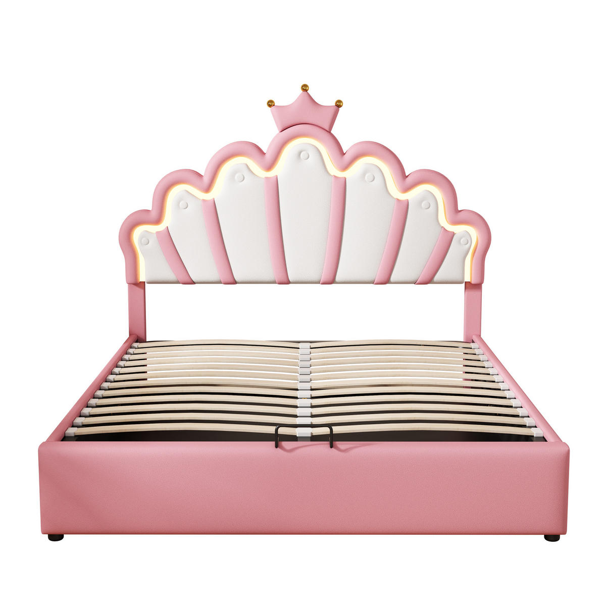 POLSTERBETT aus MDF, Kunstleder und Metall 140x200 cm Rosa mit LED-Beleuchtung und Stauraum - Rosa, Kunststoff (140/200cm) - IVMEU