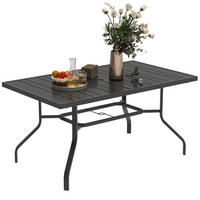 GARTENTISCH DE-07280 mit Schirmloch und Lattendesign Schwarz - Schwarz, Metall (152/90/74cm) - ComfortXL