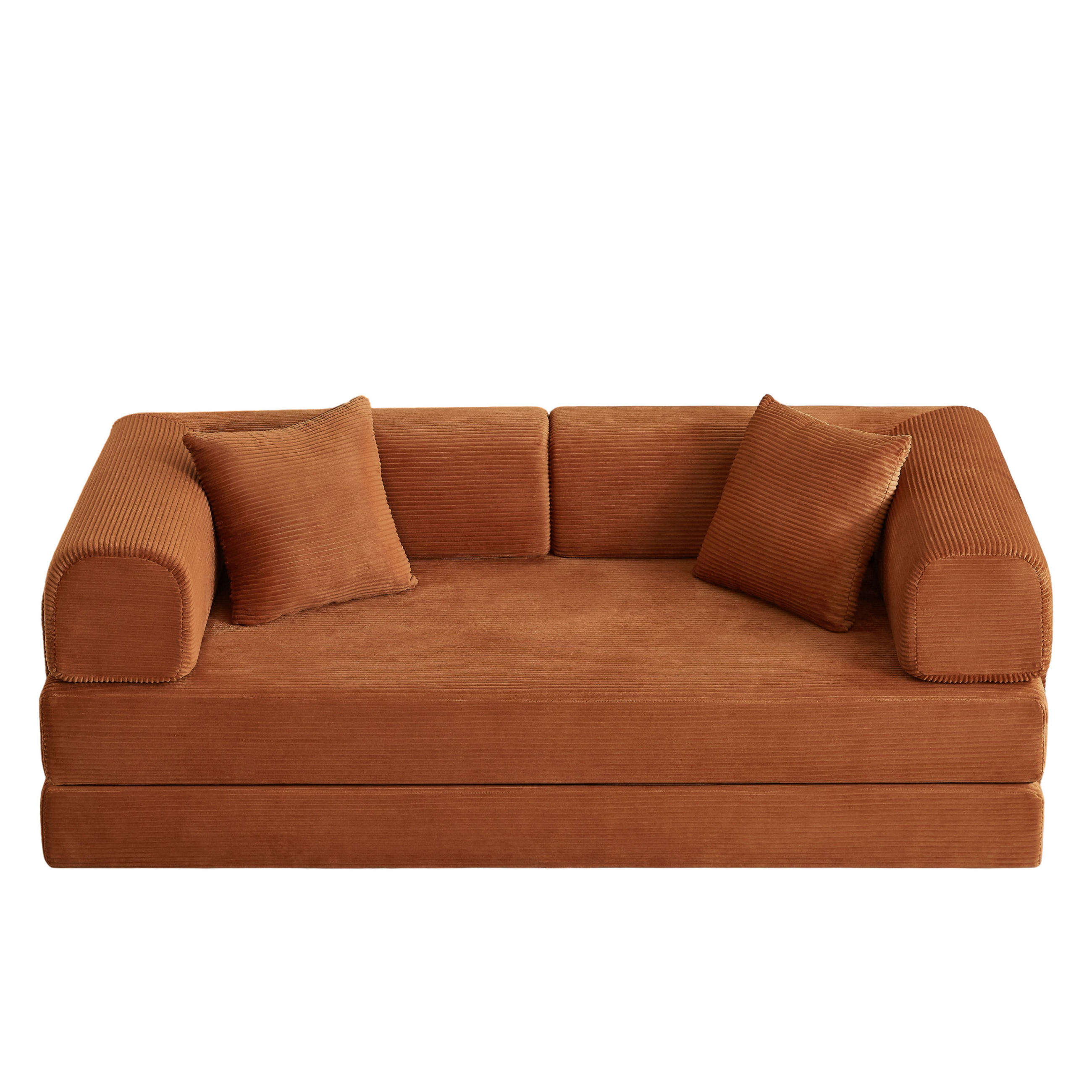 SCHLAFSOFA DE-34938 Tatami-Bodensofa mit 2 Kissen Terrakotta - Terracotta, Textil (204/65/97cm) - ComfortXL
