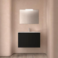 BADEZIMMERMÖBEL NOJA 800 2 Türen BLACK SATIN + Waschtisch + Spiegel - Schwarz Hochglanz/Schwarz, Metall (45/54/80cm) - Salgar