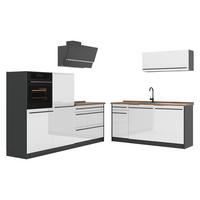 KUCHYŇSKÝ KOUT R-Line, Bílá vysoký lesk/Antracit, 220 cm pracovná doska Dub Goldkraft - antracitová/vysoce lesklá bílá, kompozitní dřevo (220/143/60cm) - Vicco