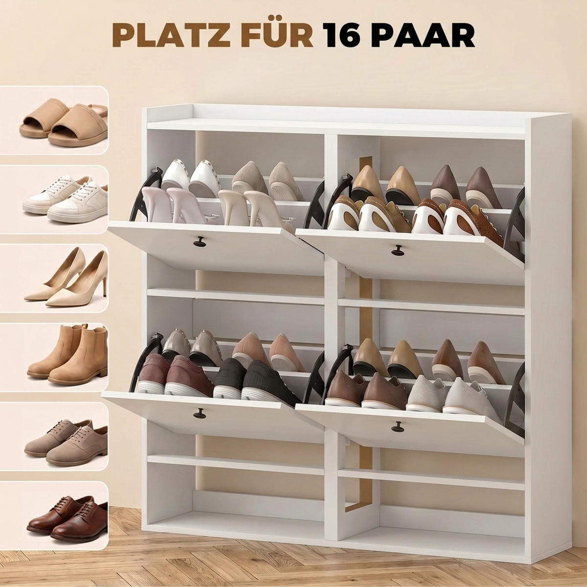 SCHUHSCHRANK MDF Weiß - Zinkfarben/Weiß, Holzwerkstoff/Kunststoff (24/100/100cm) - HOMCOM