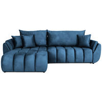 ECKSOFA Iris mit Schlaffunktion und Bettkasten, links oder rechts montierbar – Dunkelblau Samt 280/184/85 cm - Blau/Schwarz, Kunststoff/Textil (280/184cm) - WFL GROUP