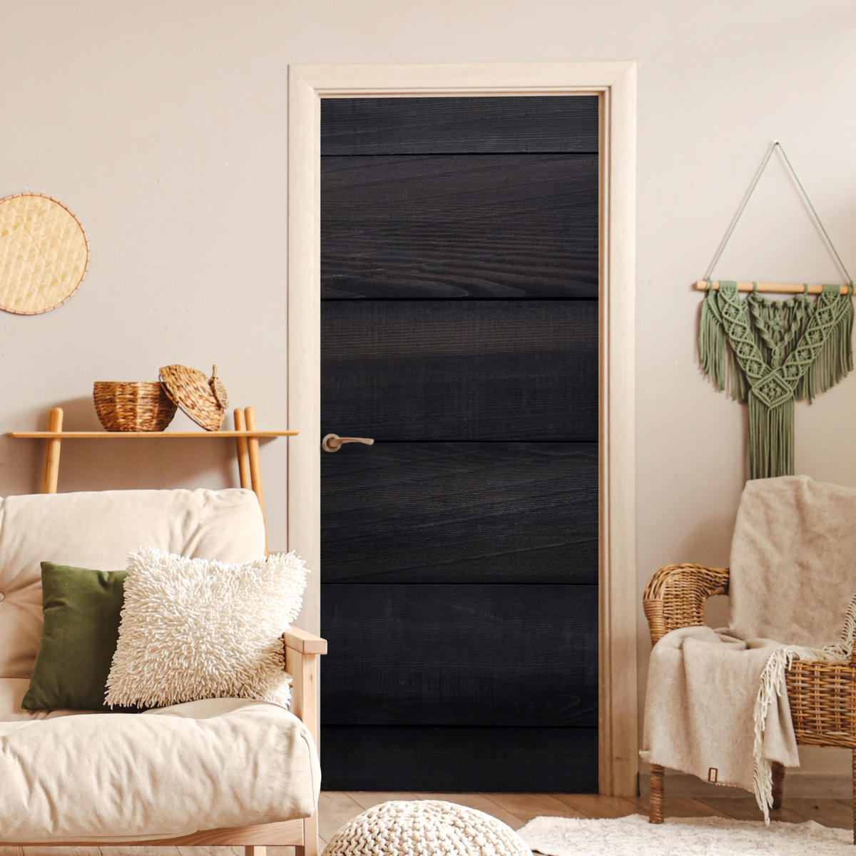 TÜRAUFKLEBER Selbstklebend - Schwarzer Hintergrund mit einer Plankenstruktur 95x215 cm - Türtapete - Schwarz, Kunststoff (95/0.1cm) - MuchoWow