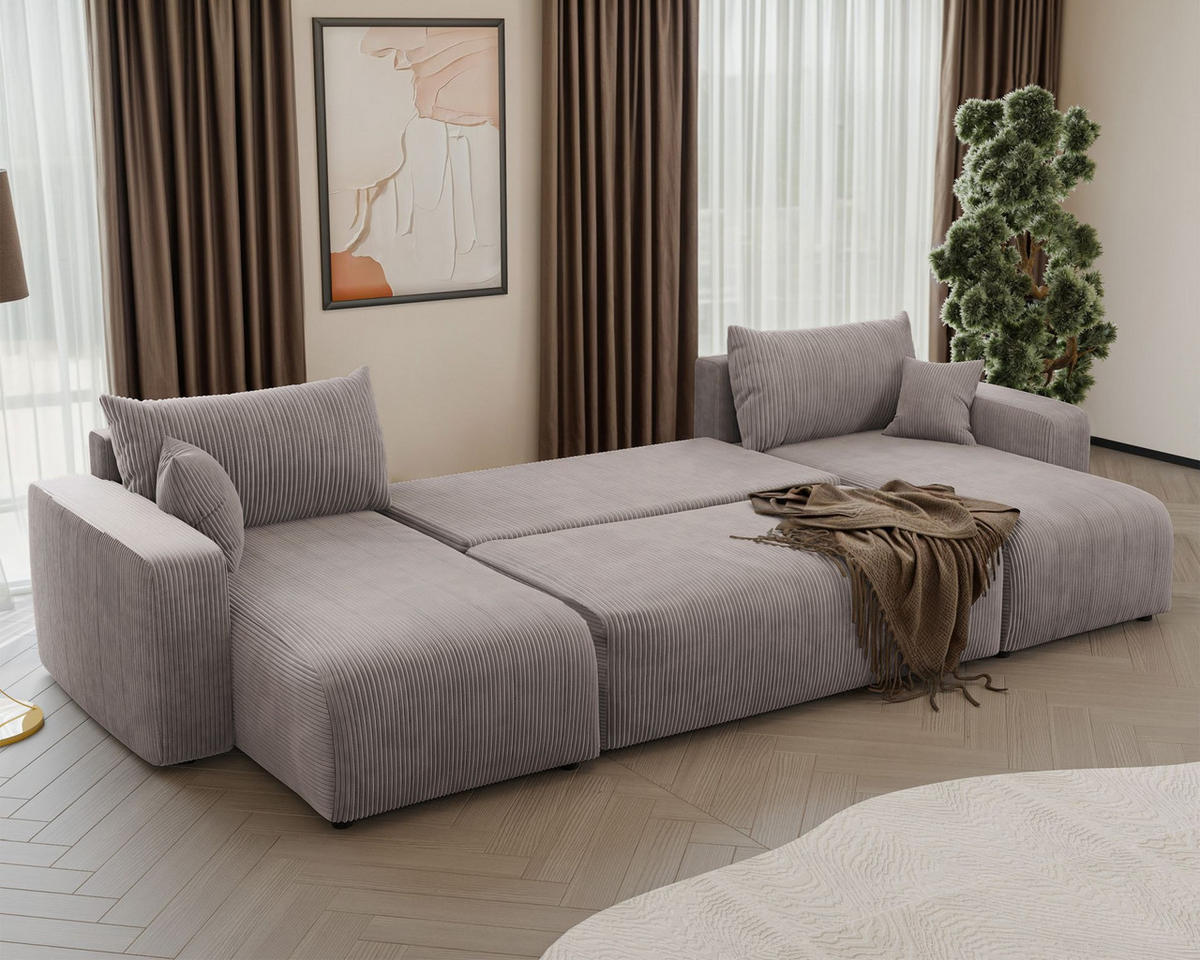 WOHNLANDSCHAFT Pianoni Beige Cordbezug - Beige/Schwarz, Kunststoff/Textil (312/83/140cm) - Selsey