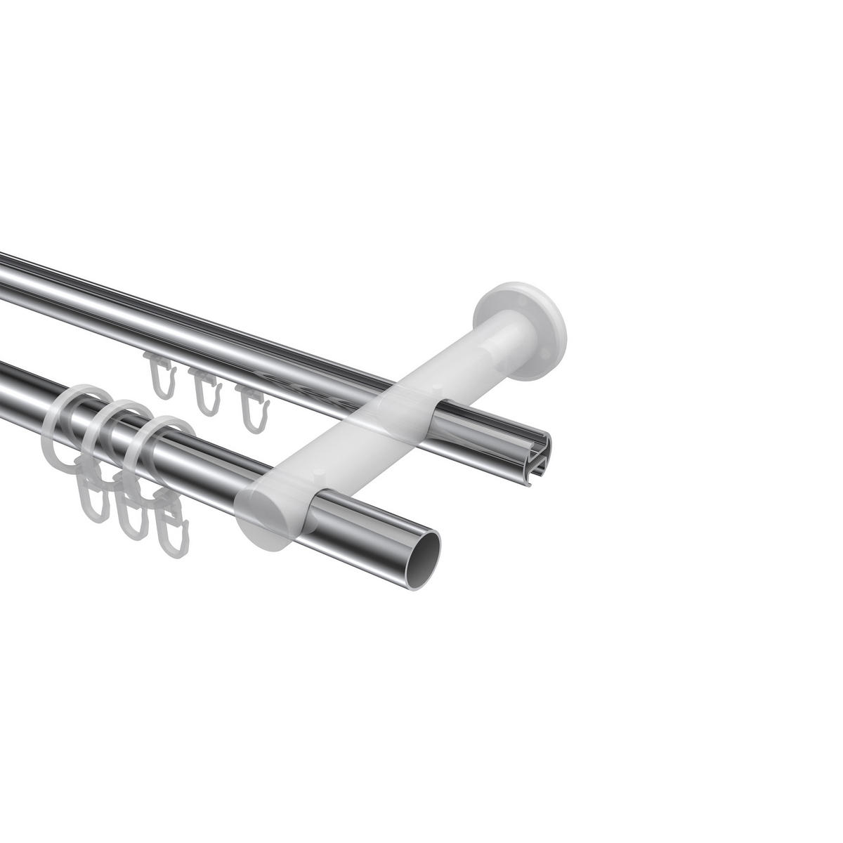 RUNDROHR-INNENLAUF-GARDINENSTANGEN-SET Platon Verano 320 cm (geteilt in 2 x 160 cm), 2-läufig, 20 mm Ø Chrom - Chromfarben/Schwarz, Metall (320cm) - INTERDECO