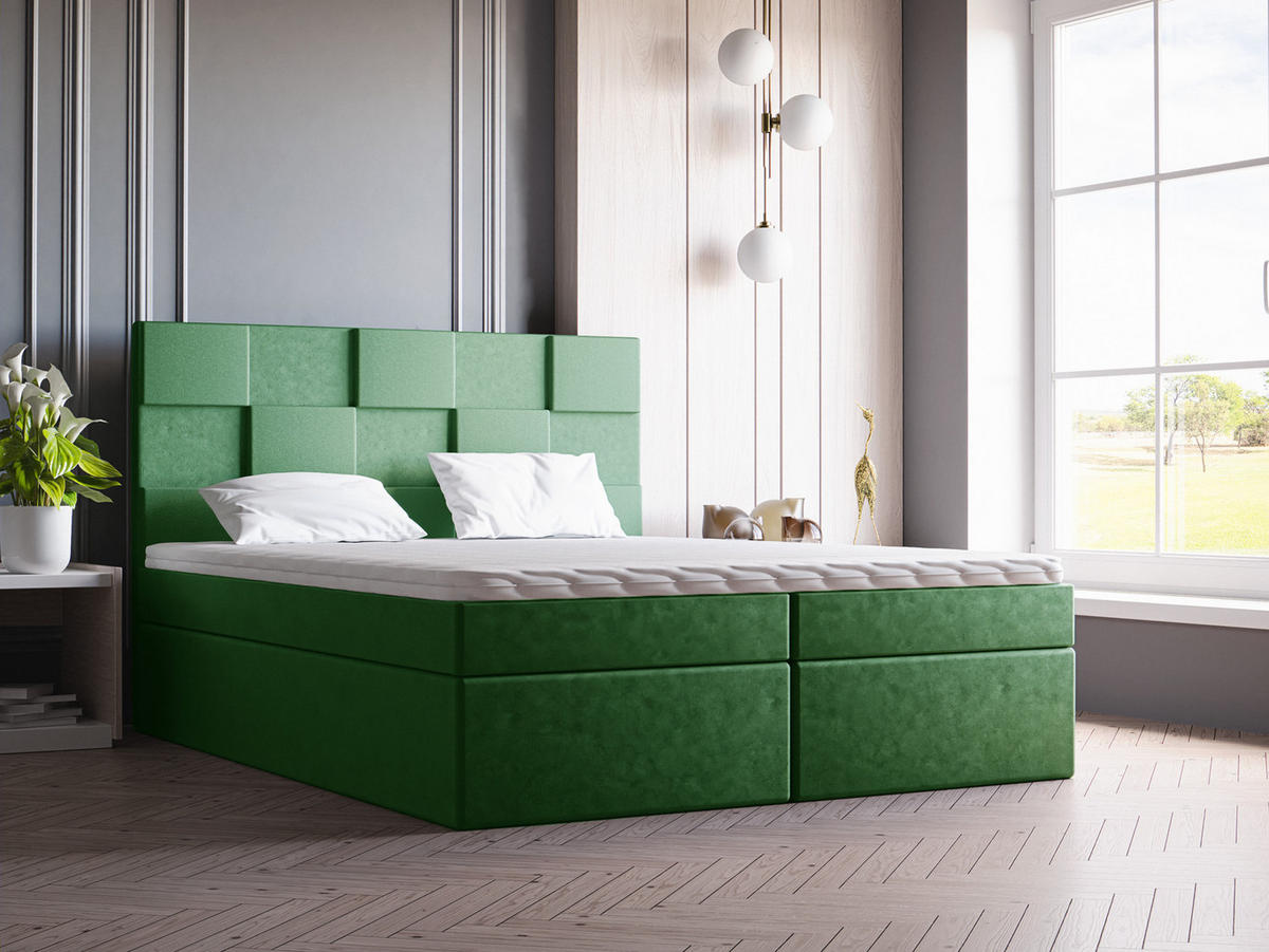 DOPPELBETT mit Matratze 200x200 Berg, Samtstoff, Bettkasten, Grün - Grün, Holz/Textil (200/200cm) - Emporius