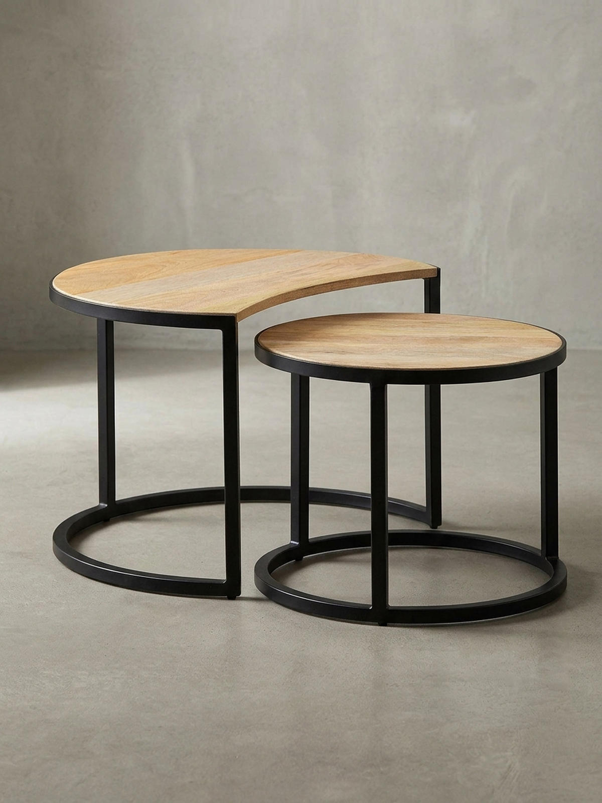 COUCHTISCH 2er Set Holz Metall Industrial Handgefertigt ESINO, Beige 60x41x41 cm - Beige/Schwarz, Holz/Metall (41/60/41cm) - KADIMA DESIGN