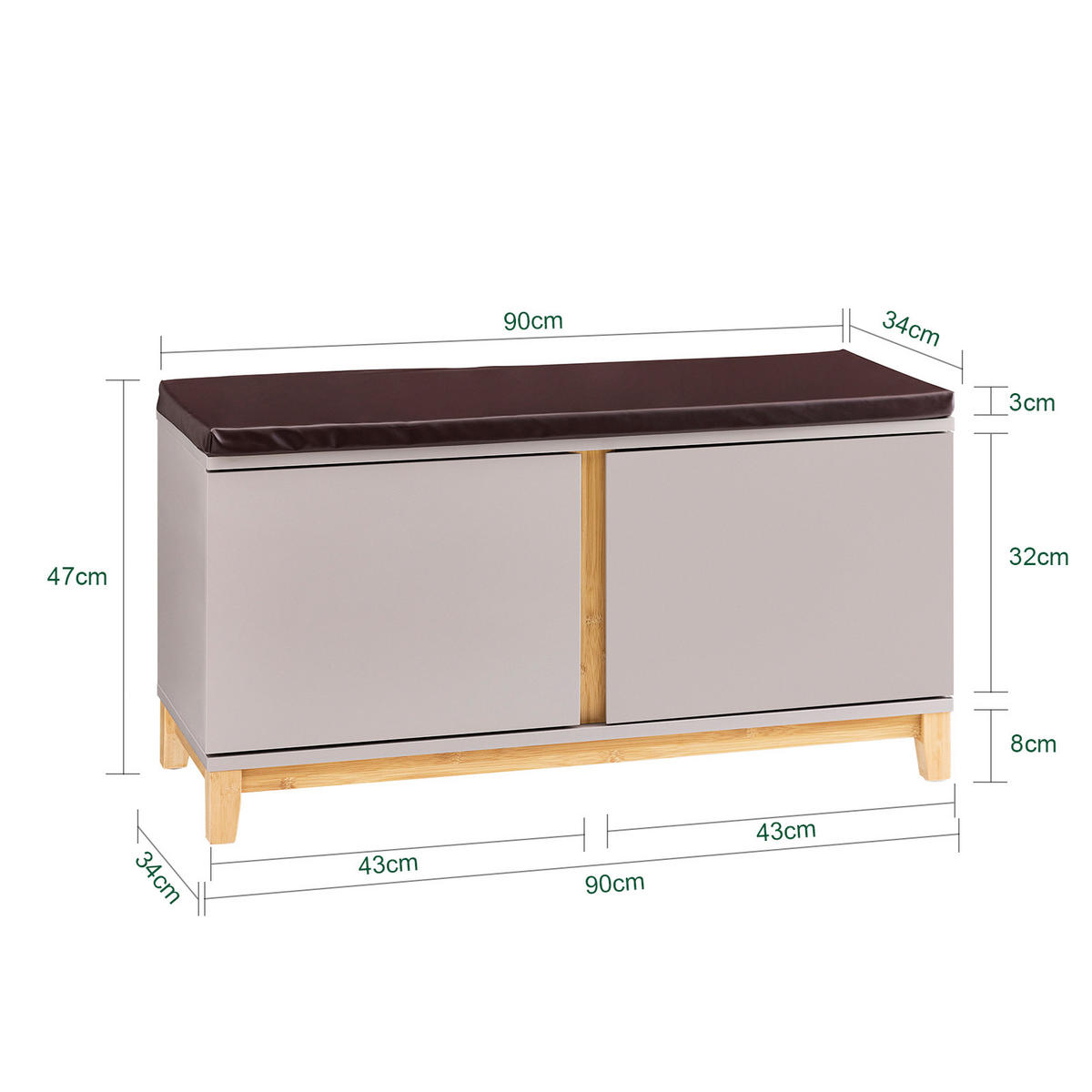 SCHUHBANK Khaki - Braun, Holz/Holzwerkstoff (90/47/34cm) - SoBuy