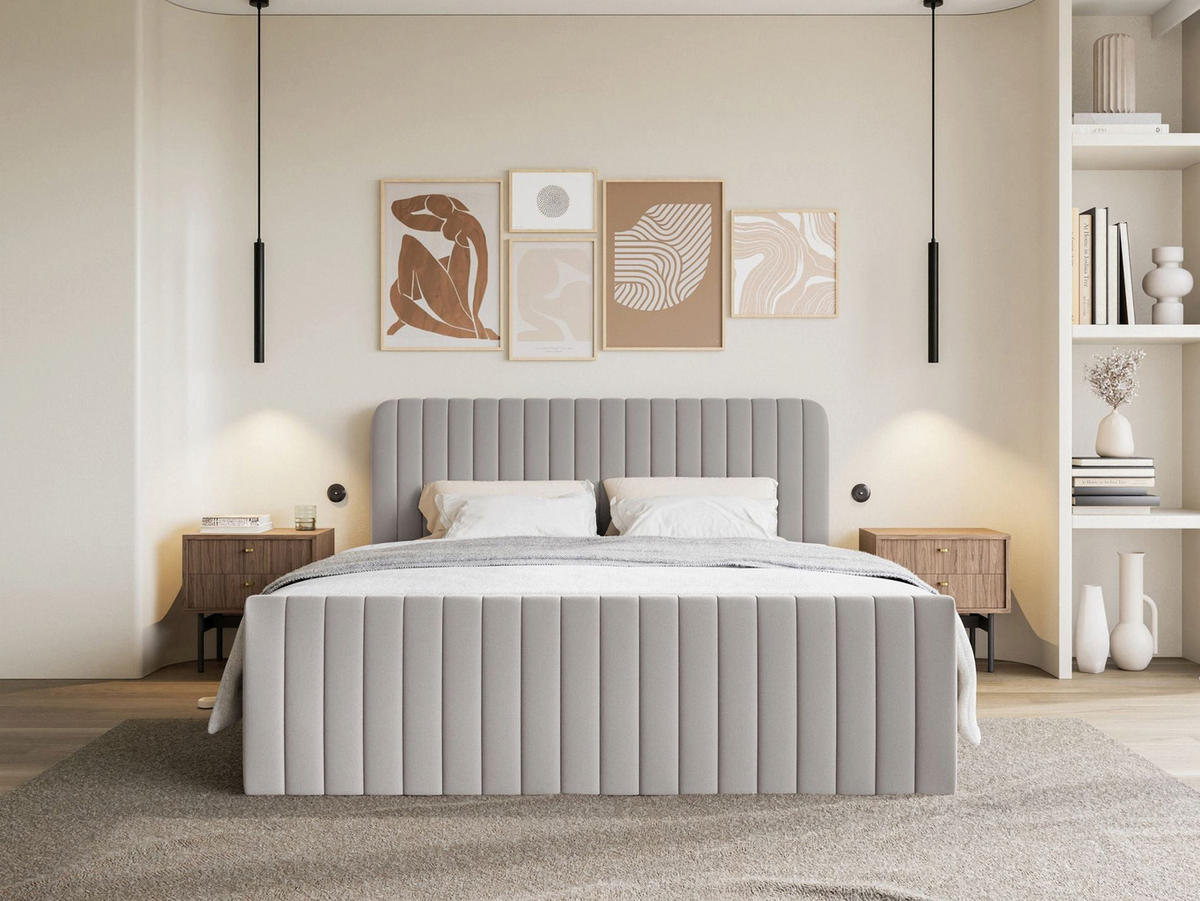 BOXBETT Saliano mit Topper und Chenille-Bezug Greige, 160x200 cm - Taupe, Kunststoff/Textil (160/200cm) - Selsey