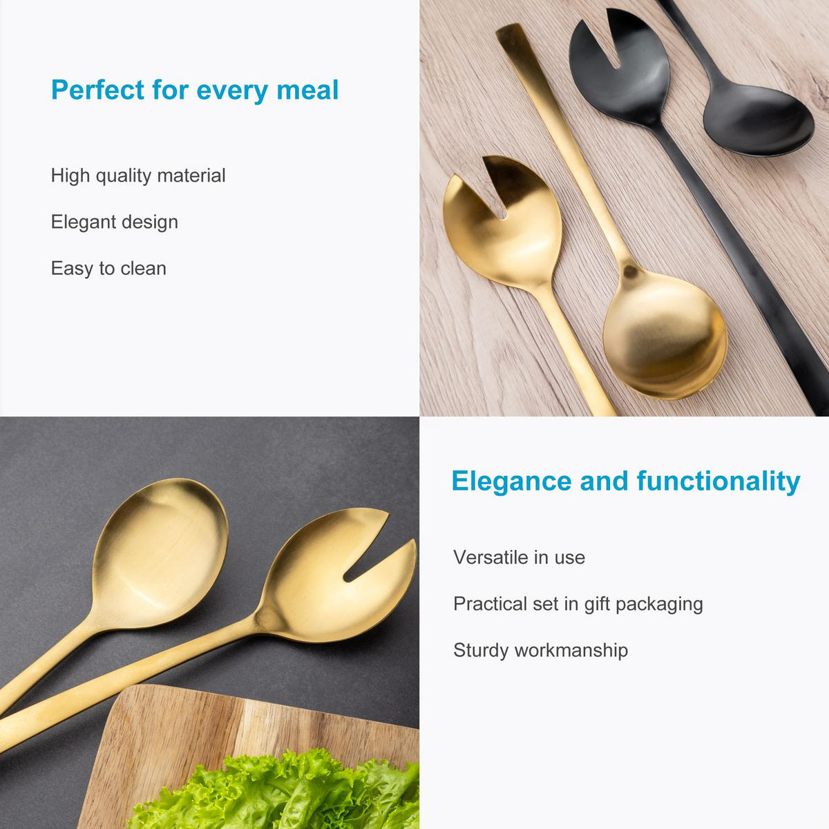 SALATBESTECK 2er-Set Edelstahl 18/0 - Goldfarben, Metall - Intirilife