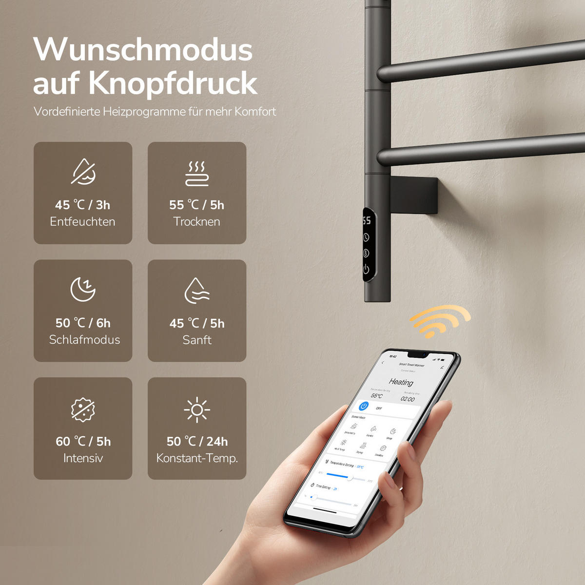 HEIZKÖRPER elektrisch 78,2 x 45 cm mit Smart-Steuerung Anthrazit - Anthrazit, Metall (45/78.2/10cm) - EMKE