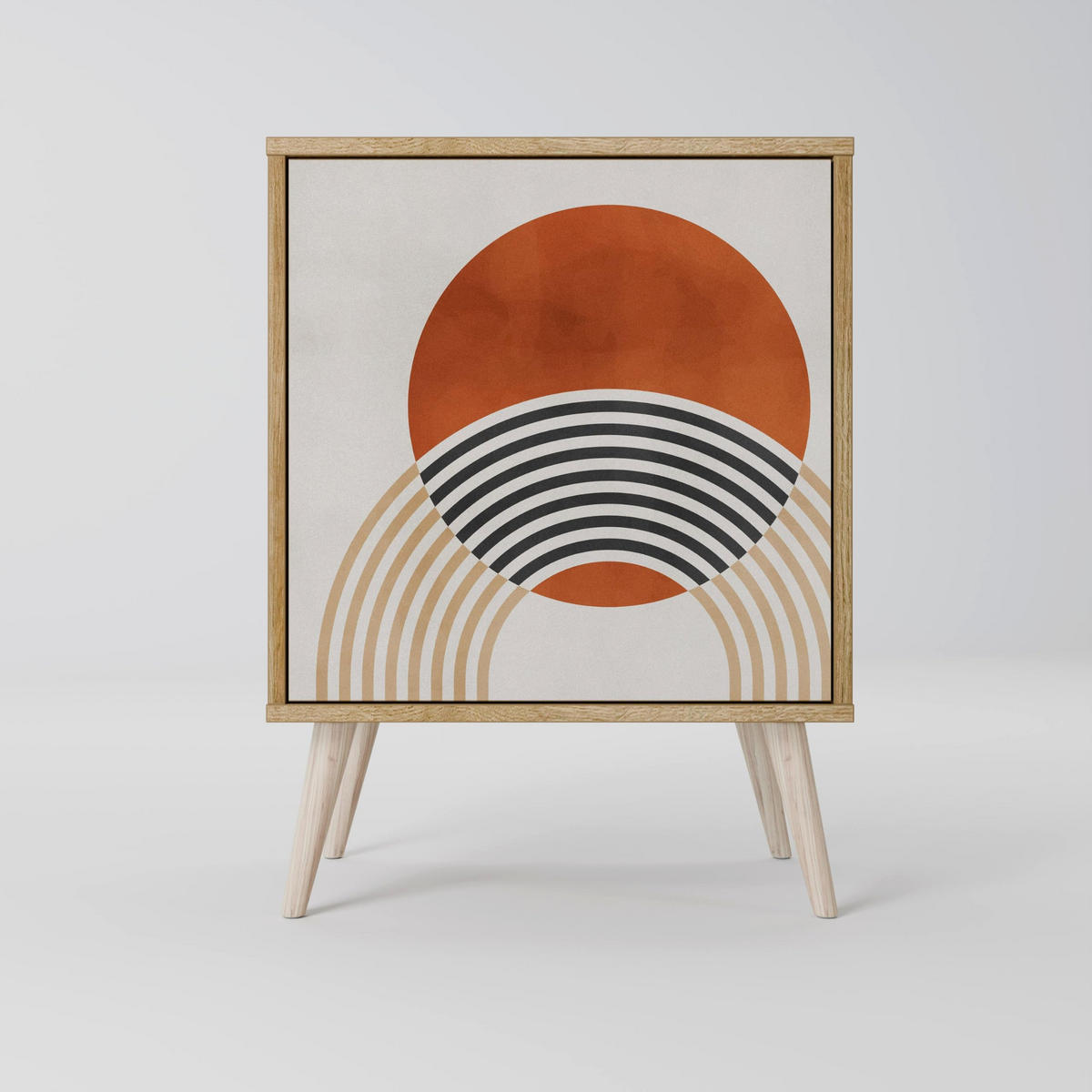 SIDEBOARD SPACE AROUND, Grau, 57,5x42x70,5 cm, Schwarze Metall-Sternfüße - Multicolor/Schwarz, Holzwerkstoff/Metall (57.5/70.5/42cm) - SpaceRebels