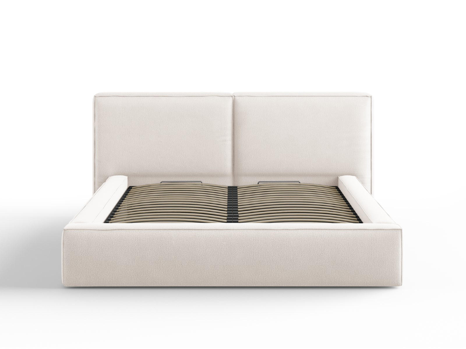 BETT mit Bettkasten und Kopfteil Jodie aus strukturiertem Stoff leichtes beige 160x200cm - Beige, Textil (160/200cm) - Micadoni