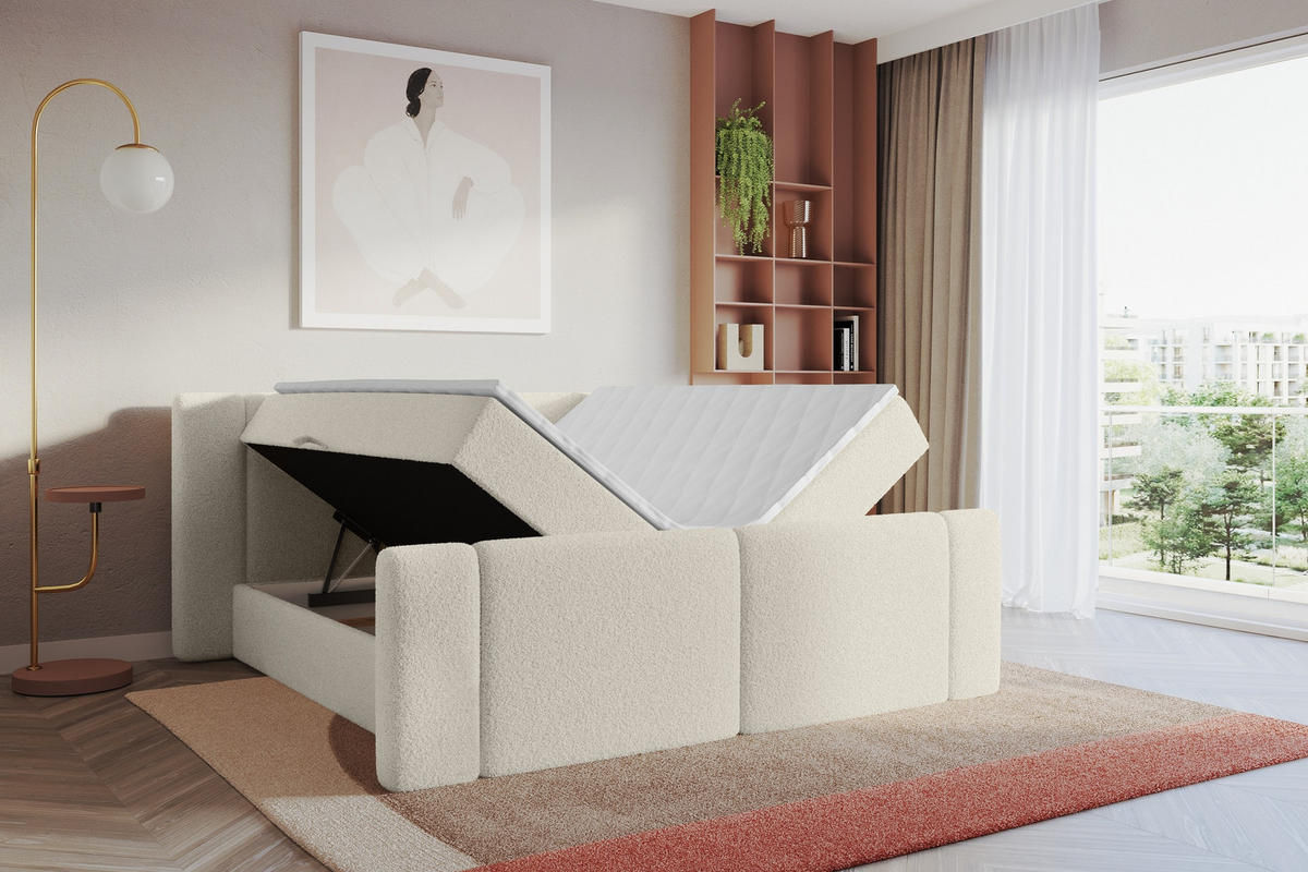 BOXBETT mit Matratze H4 - EVON Zanozek - 140x200 cm Beige - Kaschmir, Holzwerkstoff (140/200cm) - ALTDECOR