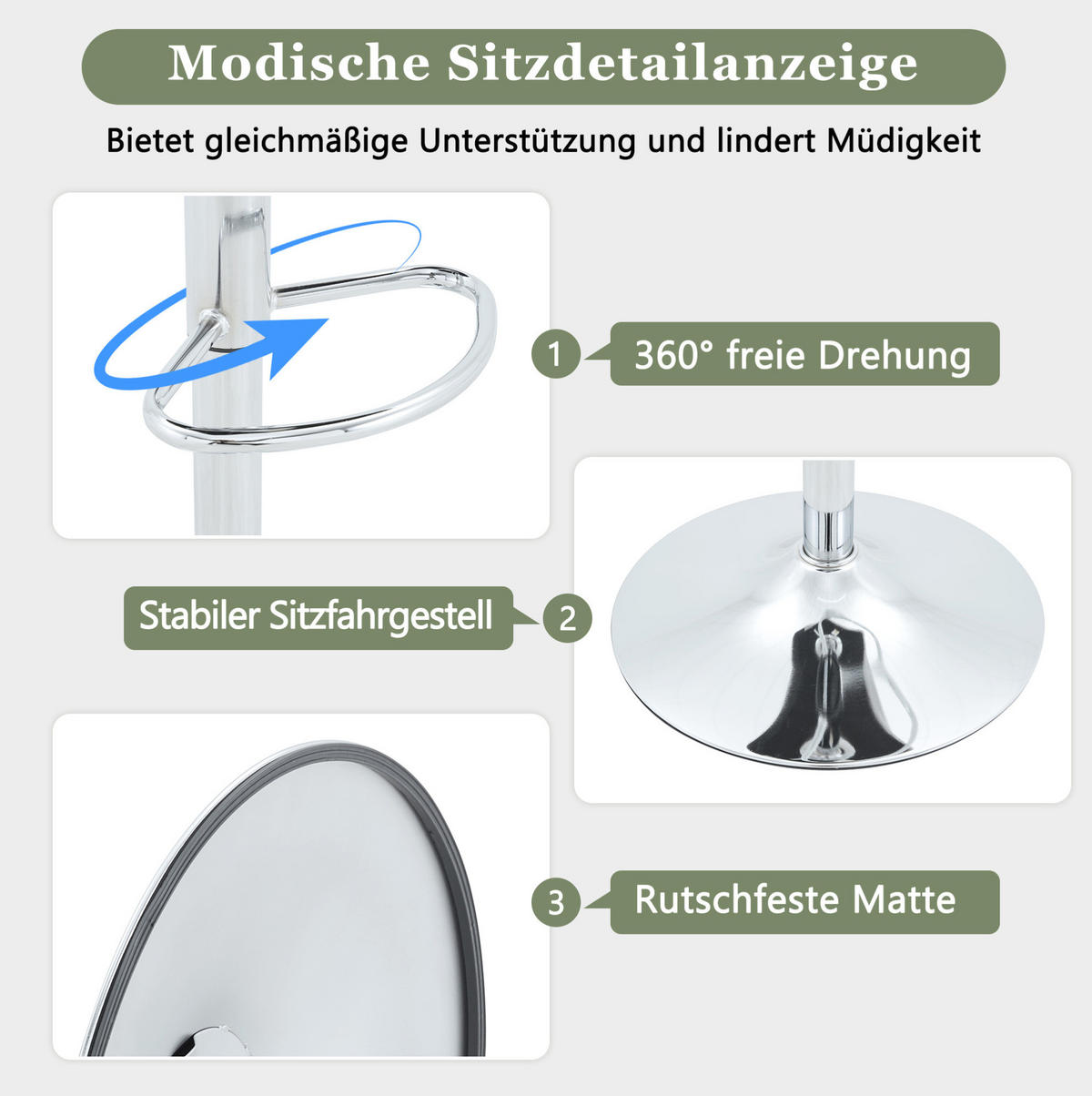 BARHOCKER 2er-Set hellgrau höhenverstellbar und 360° drehbar - Hellgrau, Textil (37.6/118/45cm) - MIVRAY