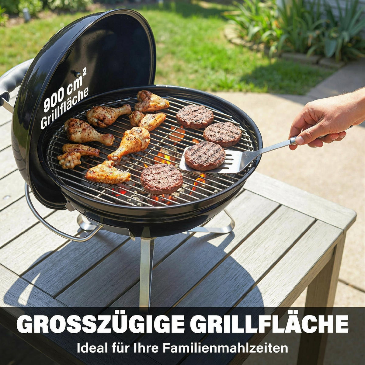 KUGELGRILL Metall Edelstahl Schwarz - Schwarz, Metall (41/44/41cm) - Outsunny