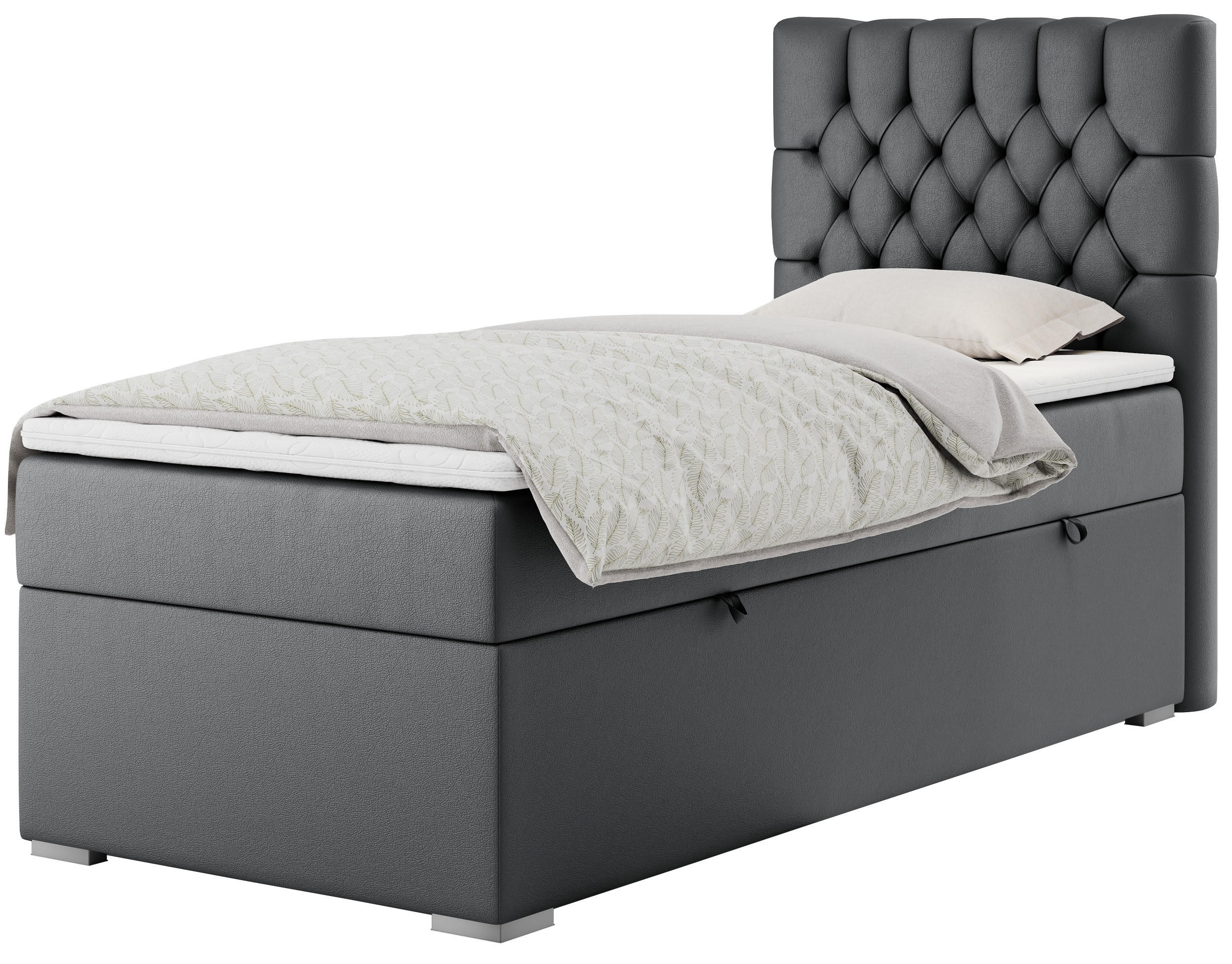 BOXBETT PERA 90/200 Dunkelgrau Kunstleder - H3 - Rechts Seite - Dunkelgrau, Holz/Textil (90/200cm) - MKS