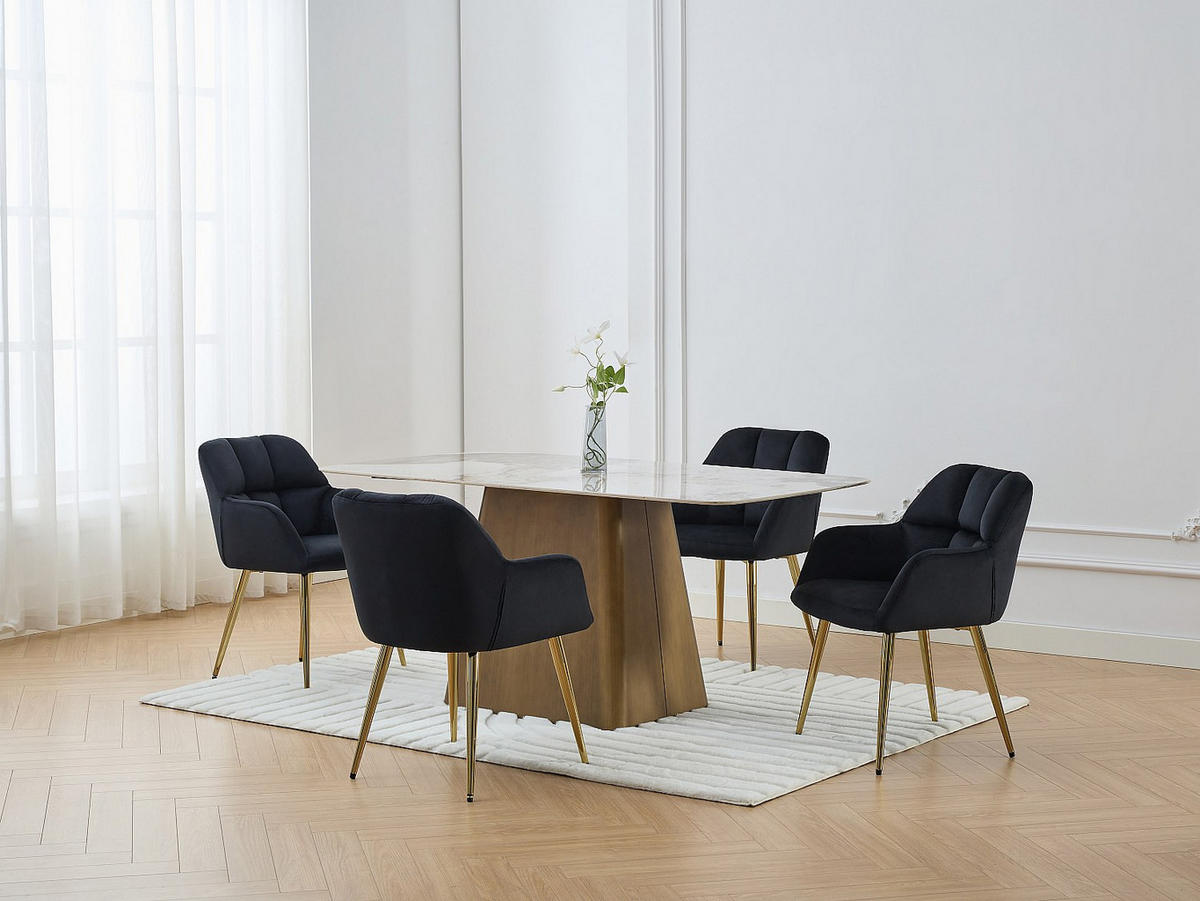 STUHL - 58.5cm x 62cm - Samt - schwarz - PEGA - Schwarz, Textil (58.5/78/62cm) - Vente-Unique