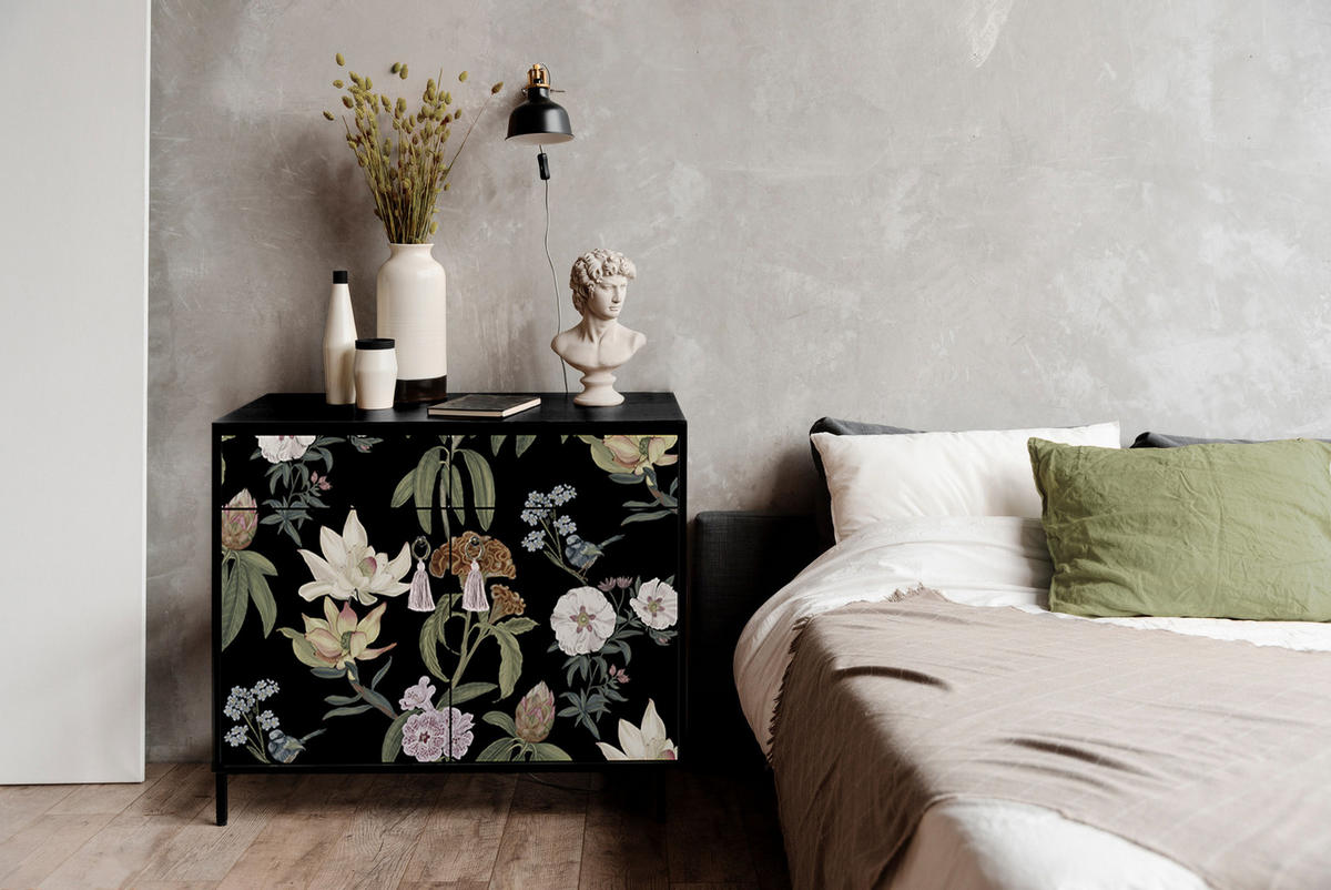 SIDEBOARD MDF 2 Türen und 2 Schubladen mit Blumendruckmuster ALISE JARA - Multicolor/Schwarz, Holzwerkstoff (45/84/90cm) - RNT By Really Nice Things
