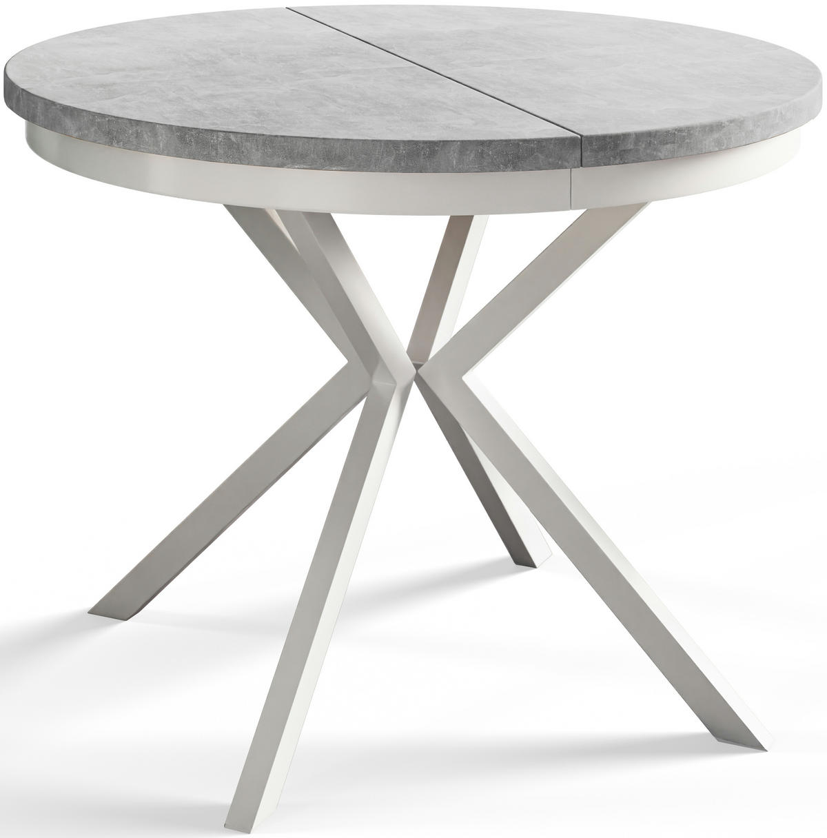ESSZIMMERTISCH BERGO, ausziehbarer Tisch 90 cm/170 cm, Farbe: Hellgrau, mit Metallbeinen in Farbe Weiß - Weiß/Grau, Holzwerkstoff (90/90/76cm) - Alpi-Möbel