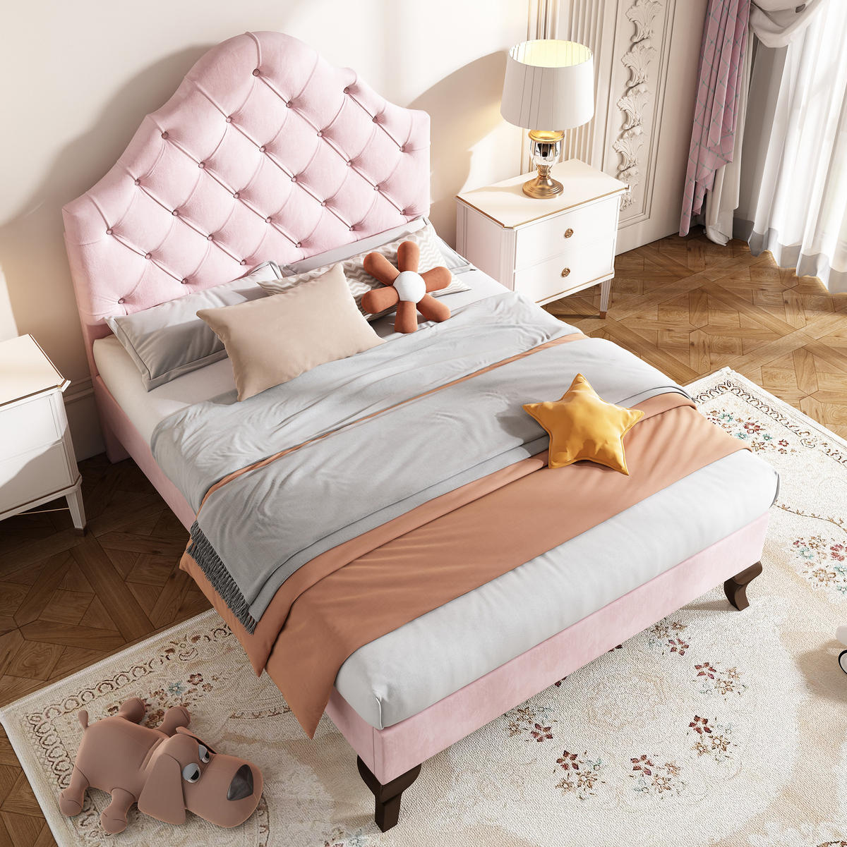 POLSTERBETT mit verstellbarem Kopfteil 90x200 cm Samt Rosa - Pink, Metall (90/200cm) - Beauniv