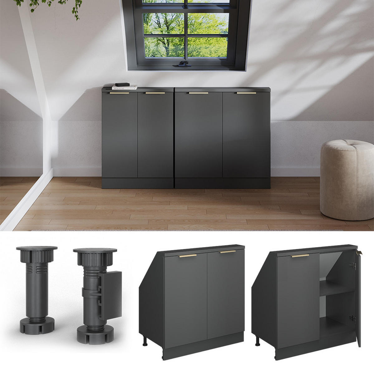 ŠIKMÁ SKŘÍŇ Rion Antracitově zlatý - antracitová, kompozitní dřevo (80/81.6/46cm) - Vicco