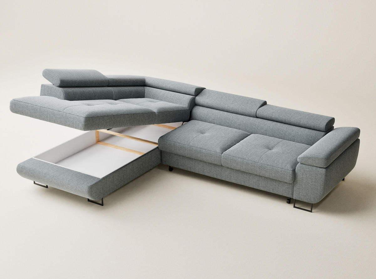 ECKSOFA Concord Blau grau Webstoff - Links Seite - Blaugrau/Schwarz, Holz/Holzwerkstoff (203/277cm) - Maison de Reve