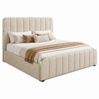 POLSTERBETT mit Matratze, USB und 4 Schubladen 160x200 cm Beige Leinen - Beige, Metall (160/200cm) - Meubliv