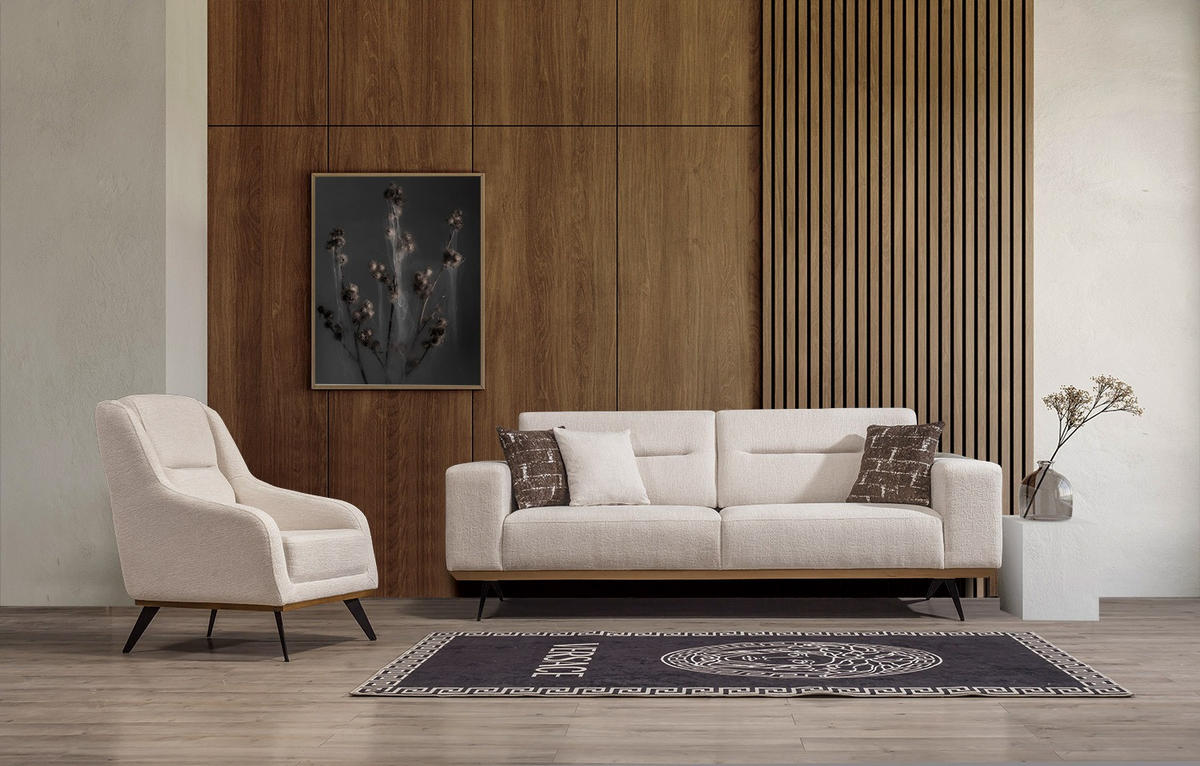 SITZGARNITUR Soprano Creme Stellvariante:3+3+1 - Creme, Holz/Textil (235/85/100cm) - Villa Möbel