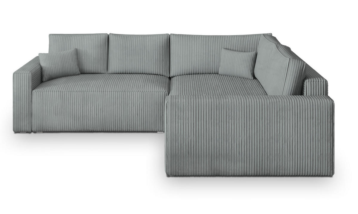 ECKSOFA ERONIS R-S Hellgrau Kordstoff mit Schlaffunktion - Hellgrau, Holz (265/194cm) - MASSENO