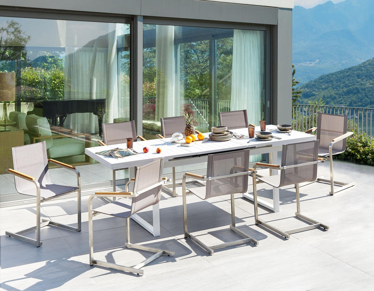 GARTENMÖBEL-SET 8-Sitzer Weiß Valcanetto/Cosoleto - Beige/Silberfarben, Metall - Beliani