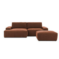 ECKSOFA inkl. Hocker Lennon aus Braun Strukturstoff mit Schlaffunktion und Bettkasten - Schwarz/Braun, Holz/Kunststoff (137/264cm) - S-Style