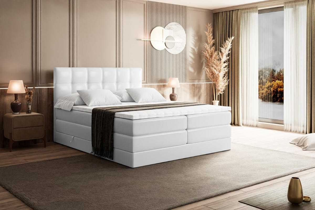 BOXSPRINGBETT MARCE KING - 160x200 - H3/H4 - Weiß Hochglanz - Weiß Hochglanz, Holzwerkstoff (160/200cm) - ALTDECOR