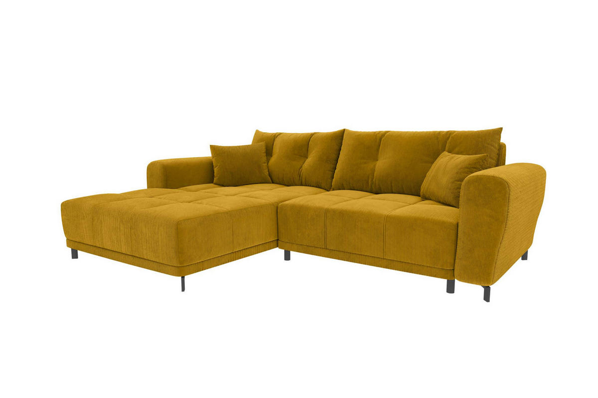 ECKSOFA Massimo Cordstoff Goldfarben inkl. Schlaffunktion Links - Goldfarben/Schwarz, Textil/Metall (246/177cm) - 99rooms